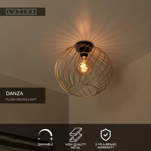 Lucide DANZA - Flush ceiling light - Ø 40 cm - 1xE27 - Matt Gold / Brass - USP